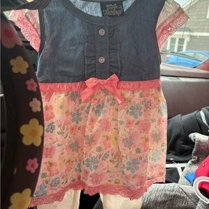 2 piece bundle jacket and Girls Denim and Floral Dress with Pink Accents